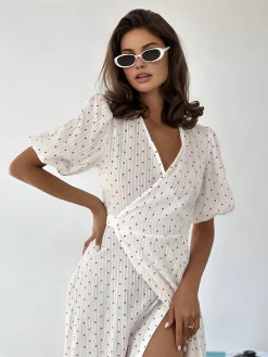 COMMENSE White Dresses|Work Dresses^Sweetheart Textured Knotted Midi Dress White