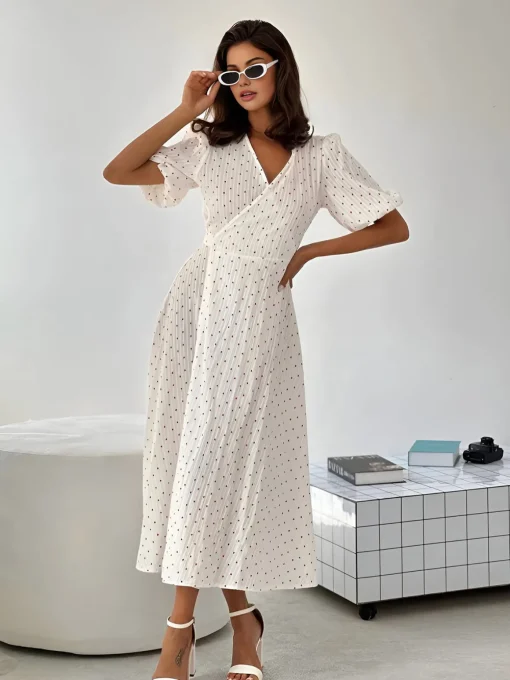 COMMENSE White Dresses|Work Dresses^Sweetheart Textured Knotted Midi Dress White