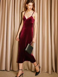 COMMENSE Dresses^Sweetheart Velvet Cami Dress Burgundy