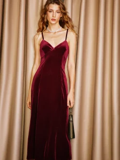 COMMENSE Dresses^Sweetheart Velvet Cami Dress Burgundy