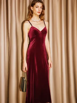 COMMENSE Dresses^Sweetheart Velvet Cami Dress Burgundy