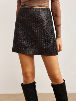 COMMENSE Skirts|Bottoms^Textured Faux Leather Zipper Skirt DarkBrown