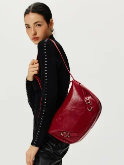 COMMENSE Bags|Accessories^Textu Zipper Shoulder Bag Red