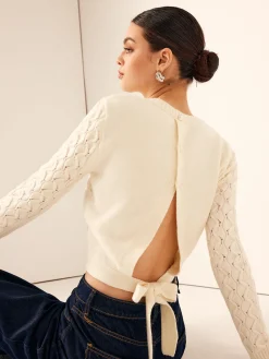 COMMENSE Sweater Tops|Sweaters & Cardigans^Tie Back Crop Sweater Beige