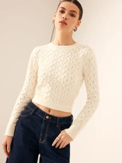 COMMENSE Sweater Tops|Sweaters & Cardigans^Tie Back Crop Sweater Beige