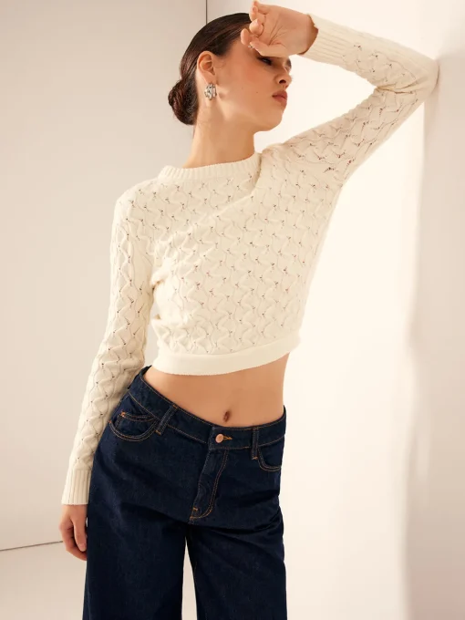 COMMENSE Sweater Tops|Sweaters & Cardigans^Tie Back Crop Sweater Beige