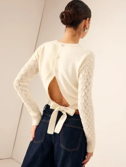 COMMENSE Sweater Tops|Sweaters & Cardigans^Tie Back Crop Sweater Beige