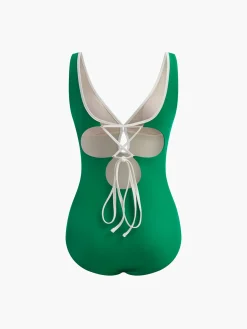 COMMENSE Swimwear|Tops^Tie Back One Piece Swimsuit Green