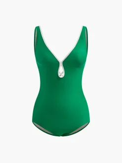 COMMENSE Swimwear|Tops^Tie Back One Piece Swimsuit Green