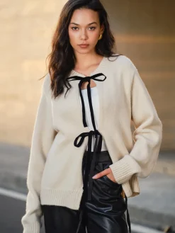 COMMENSE Sweater Tops|Sweaters & Cardigans^Tie Front Knit Top Khaki