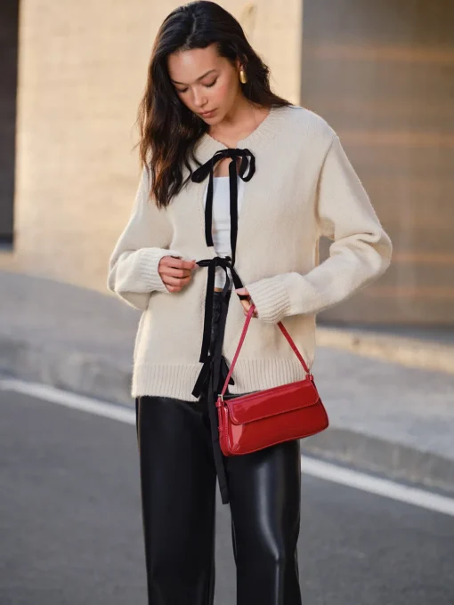 COMMENSE Sweater Tops|Sweaters & Cardigans^Tie Front Knit Top Khaki