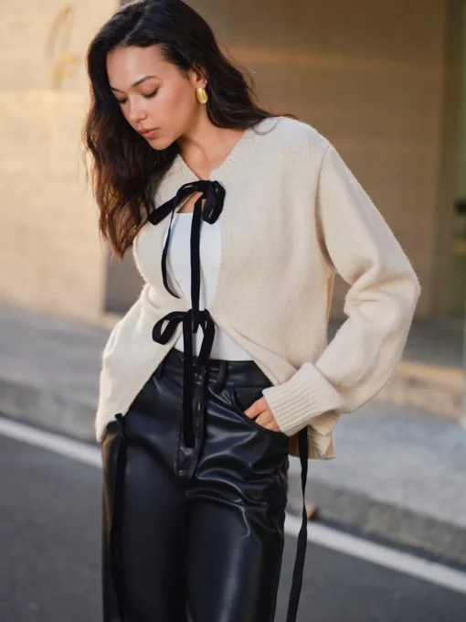 COMMENSE Sweater Tops|Sweaters & Cardigans^Tie Front Knit Top Khaki