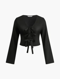 COMMENSE Blouses & Shirts|Tops^Tie Front Slim Shirt Black