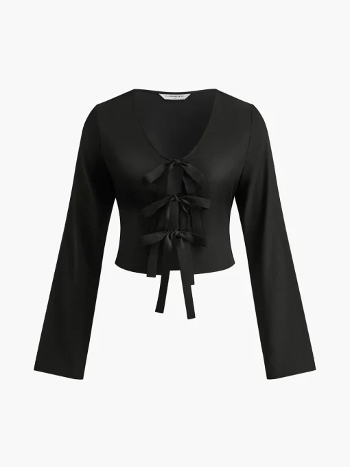 COMMENSE Blouses & Shirts|Tops^Tie Front Slim Shirt Black