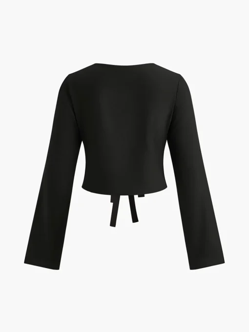 COMMENSE Blouses & Shirts|Tops^Tie Front Slim Shirt Black