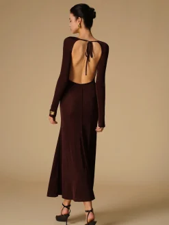 COMMENSE Cocktail & Party Dresses|Long Dresses^Tie Neck Backless Jersey Long Dress Burgundy