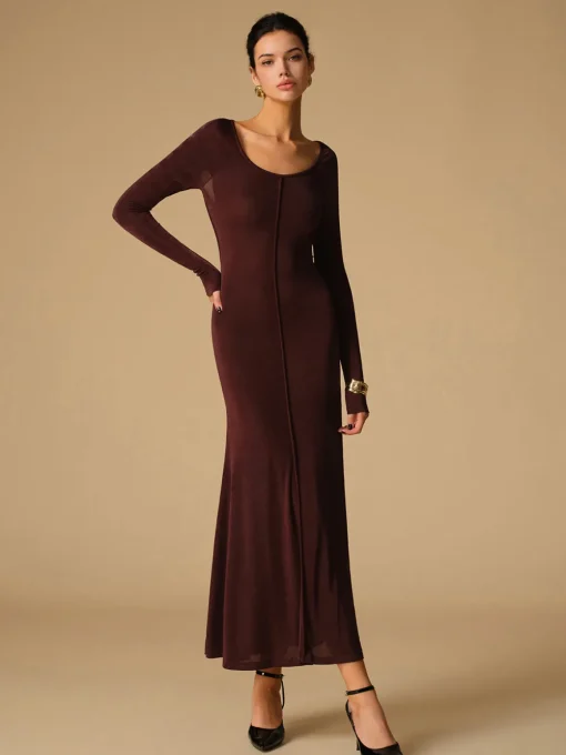 COMMENSE Cocktail & Party Dresses|Long Dresses^Tie Neck Backless Jersey Long Dress Burgundy