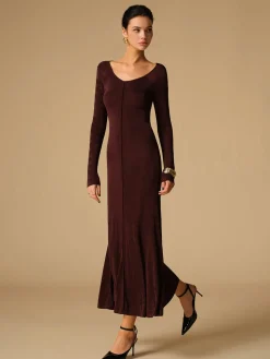 COMMENSE Cocktail & Party Dresses|Long Dresses^Tie Neck Backless Jersey Long Dress Burgundy