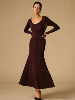 COMMENSE Cocktail & Party Dresses|Long Dresses^Tie Neck Backless Jersey Long Dress Burgundy