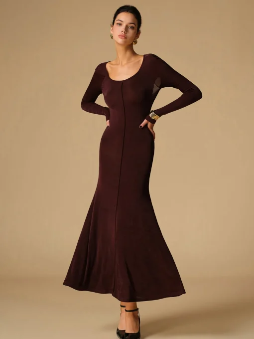 COMMENSE Cocktail & Party Dresses|Long Dresses^Tie Neck Backless Jersey Long Dress Burgundy
