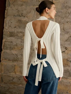 COMMENSE Sweater Tops|Sweaters & Cardigans^Tie Open Back Knit Top Off-White