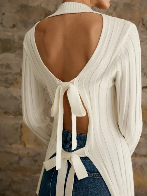 COMMENSE Sweater Tops|Sweaters & Cardigans^Tie Open Back Knit Top Off-White