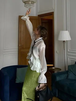 COMMENSE Blouses & Shirts|Tops^Tie-Neck Ruffle Shirt White