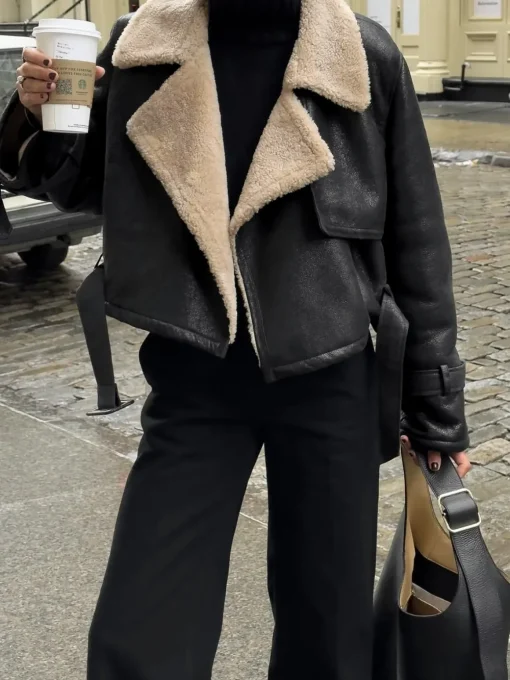 COMMENSE Outerwear|Jackets^Too Blessed Sherpa Lined Shearling Leather Flight Jacket Black