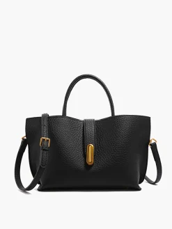 COMMENSE Bags|Accessories^Top Handle Textured Shoulder Bag Black