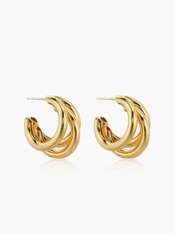 COMMENSE Earrings|Accessories^Triple en Hoop Stud Earrings Gold