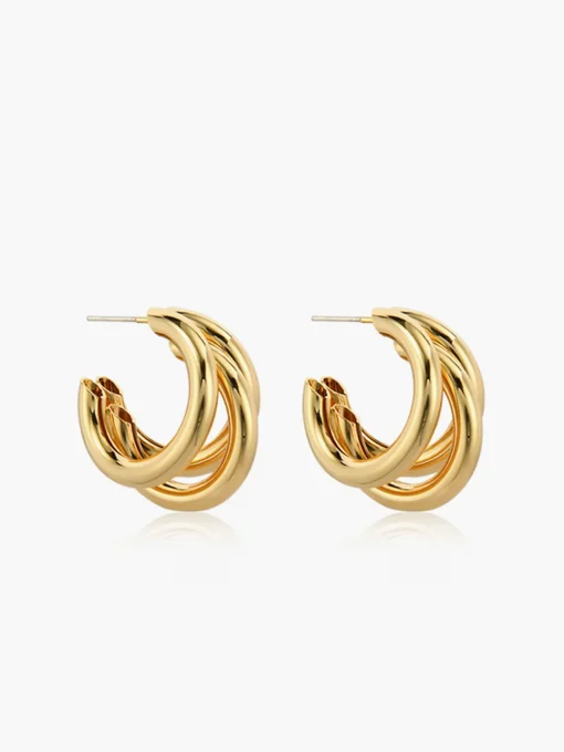COMMENSE Earrings|Accessories^Triple en Hoop Stud Earrings Gold