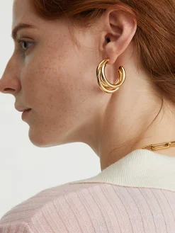 COMMENSE Earrings|Accessories^Triple en Hoop Stud Earrings Gold