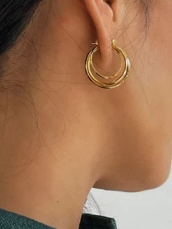 COMMENSE Earrings|Accessories^Triple Layered en Hoop Earrings Gold