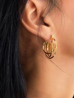 COMMENSE Earrings|Accessories^Triple Layered en Hoop Earrings Gold