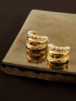 COMMENSE Earrings|Accessories^Triple-Layer Pearl Detail Hoop Earrings Gold