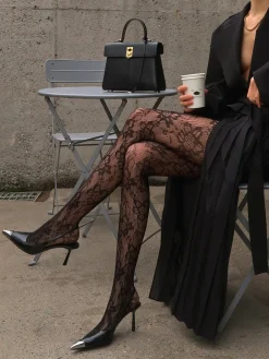 COMMENSE Socks & Tights|Accessories^Tulle Tights With Floral Pattern Black
