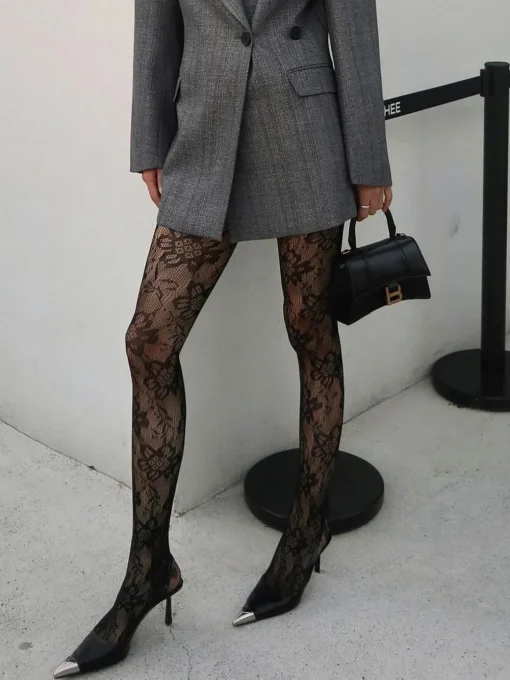 COMMENSE Socks & Tights|Accessories^Tulle Tights With Floral Pattern Black