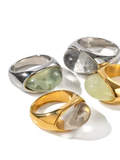 COMMENSE Rings & Bracelets|Accessories^Tunnel Honey Stone Ring Gold