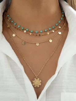 COMMENSE Necklaces|Accessories^Turquoise Multi-Layered Necklace Gold