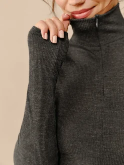 COMMENSE Blouses & Shirts|Tops^Turtleneck Ribbed Zipper Blouse Grey