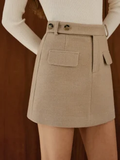 COMMENSE Skirts^Tweed Button Mini Skirt Khaki