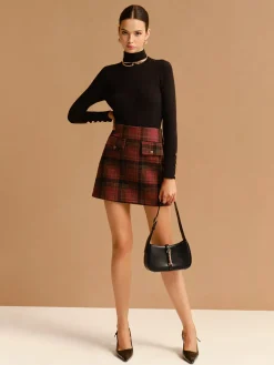 COMMENSE Skirts|Bottoms^Tweed Checked Mini Skirt Red