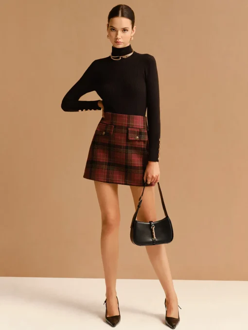 COMMENSE Skirts|Bottoms^Tweed Checked Mini Skirt Red