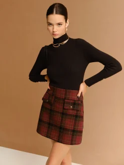 COMMENSE Skirts|Bottoms^Tweed Checked Mini Skirt Red