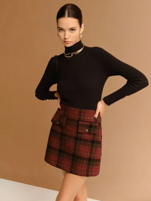 COMMENSE Skirts|Bottoms^Tweed Checked Mini Skirt Red