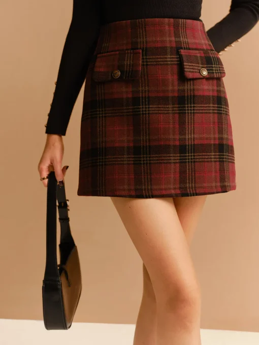 COMMENSE Skirts|Bottoms^Tweed Checked Mini Skirt Red