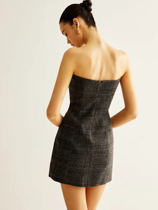 COMMENSE Casual Dresses|Short Dresses^Tweed Checked Tube Short Dress Grey