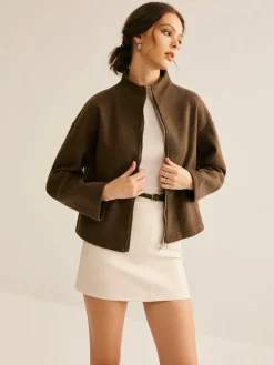 COMMENSE Outerwear|Coats^Tweed Double Zip Coat DarkBrown