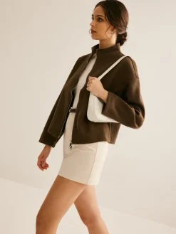 COMMENSE Outerwear|Coats^Tweed Double Zip Coat DarkBrown