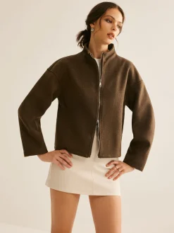 COMMENSE Outerwear|Coats^Tweed Double Zip Coat DarkBrown